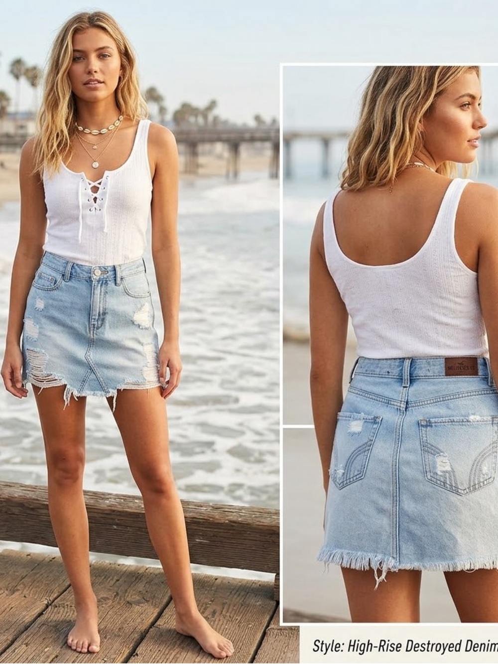 Hollister Light Blue High-Rise Distressed Denim Mini Skirt Size 24/0